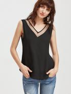 Shein Mesh Double V Neckline Curved Tank Top