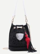 Shein Black Embroidered Bohemian Bucket Bag With Convertible Strap