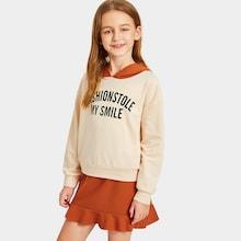 Shein Girls Letter Print Hoodie & Ruffle Hem Skirt Set