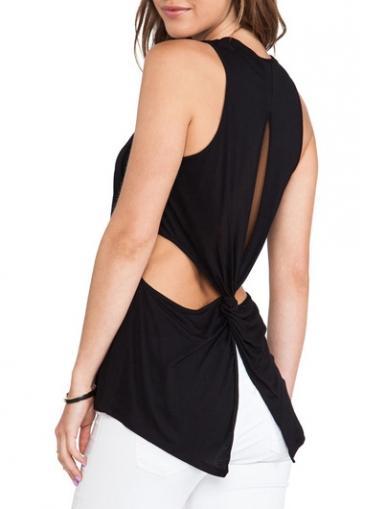 Rosewe Chic Round Neck Hollow Design Sleeveless Vest Black