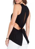 Rosewe Chic Round Neck Hollow Design Sleeveless Vest Black