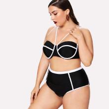 Shein Plus Contrast Piping Bikini Set