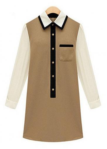 Rosewe Preppy Style Long Sleeve Color Split Shirt Dress