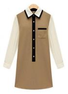 Rosewe Preppy Style Long Sleeve Color Split Shirt Dress