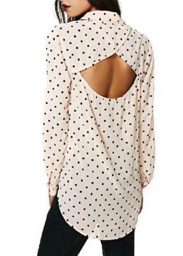 Rosewe Laconic Dot Embellishment Cutout Pattern Tees With Turndown Collar