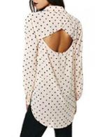 Rosewe Laconic Dot Embellishment Cutout Pattern Tees With Turndown Collar