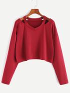 Shein Burgundy Cut Out Neck Crop T-shirt