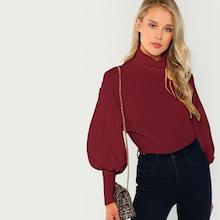 Shein Rolled Neck Leg-of-mutton Sleeve Pullover