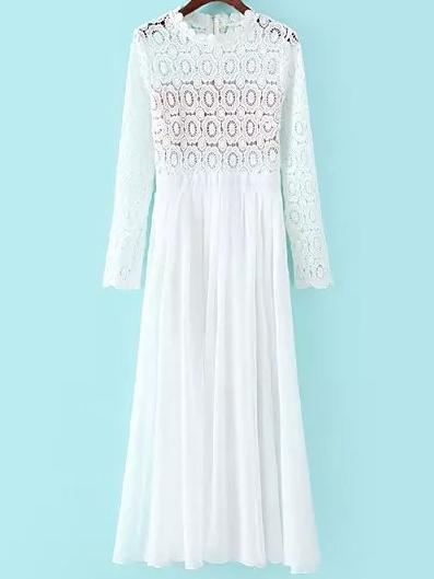 Shein White Long Sleeve Hollow Crochet Lace Dress
