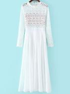 Shein White Long Sleeve Hollow Crochet Lace Dress