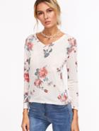 Shein V Neckline Floral Print T-shirt