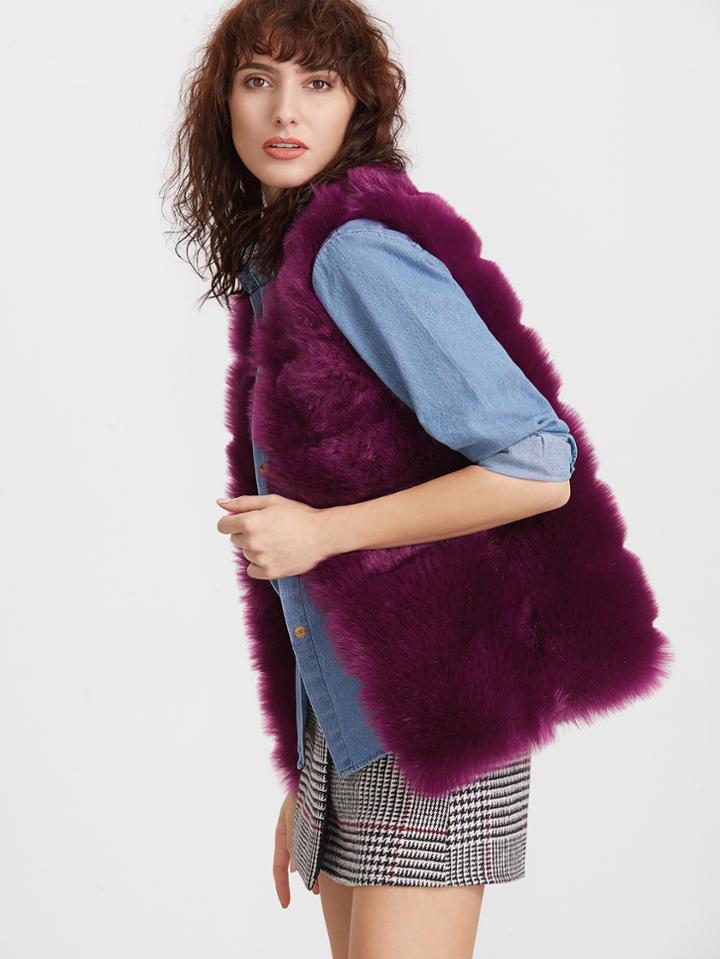 Shein Hot Pink Open Front Faux Fur Vest