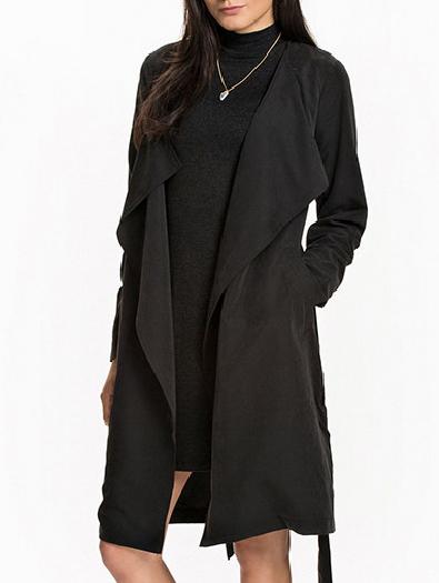 Shein Black Drape Front Belt Coat