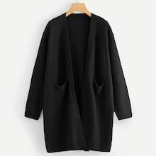 Shein Pocket Patched Solid Longline Cardigan