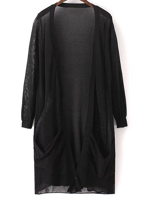 Shein Black Long Sleeve Pockets Cardigan Outerwear