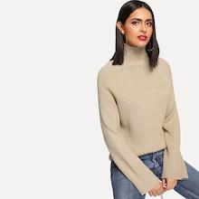 Shein High Neck Raglan Sleeve Ribbed Sweater