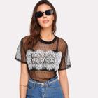 Shein Contrast Lace Panel Dot Mesh Top