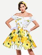 Shein Bardot Abstract Sunflower Print Circle Dress