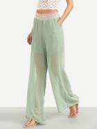 Shein Pale Green Crochet Elastic Waist Wide Leg Chiffon Pants