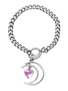 Shein Silver Moon Charm Chain Bracelet With Contrast Rhinestone