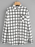 Shein Single Pocket Roll Tab Sleeve Grid Shirt