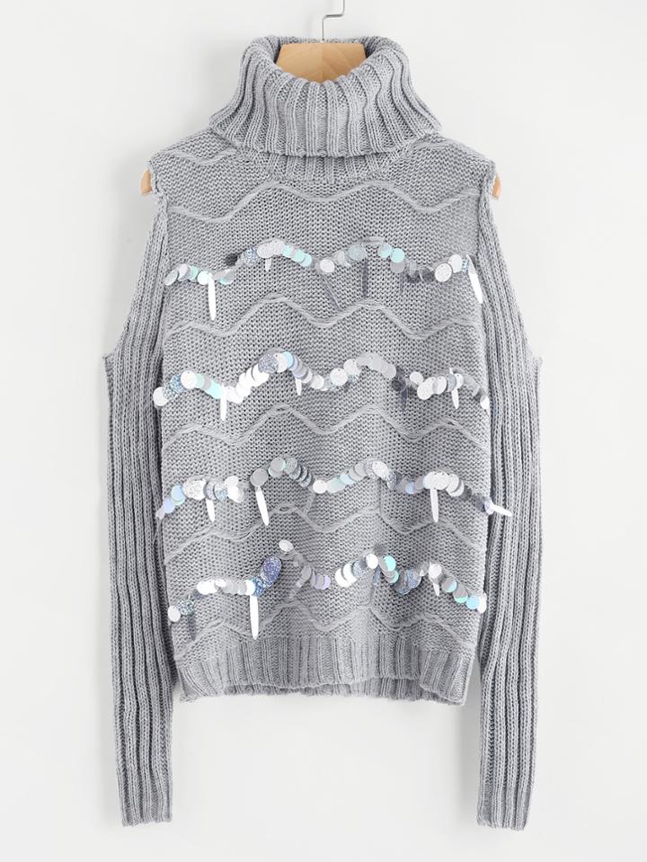Shein Open Shoulder Contrast Sequin Jumper