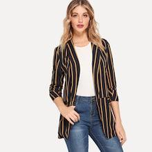 Shein Vertical Stripe Gathered Sleeve Blazer