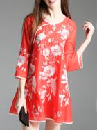 Shein White Red Crew Neck Embroidered Shift Dress
