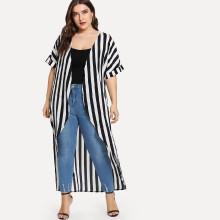 Shein Plus Self Tie Waist Striped Cardigan