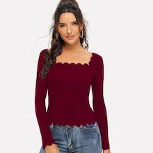 Shein Scallop Trim Slim Fitted Tee