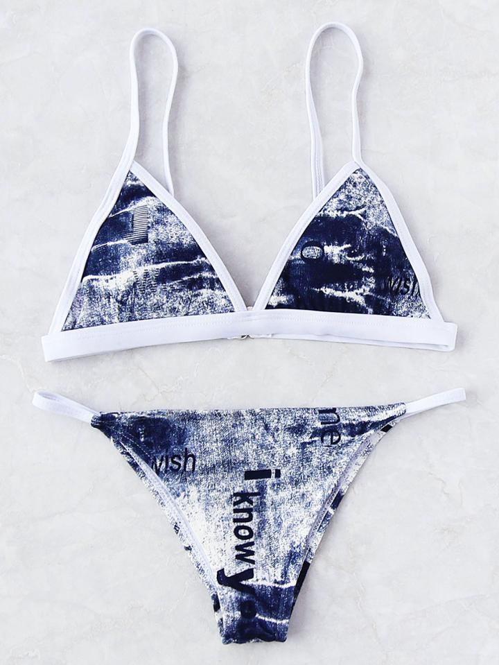 Shein Contrast Trim Tie Dye Triangle Bikini Set