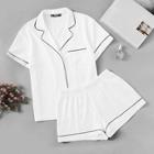 Shein Contrast Piping Pocket Front Shirt & Shorts Pj Set