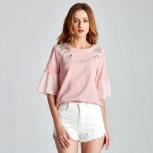 Shein Floral Embroidered Ruffle Sleeve Top