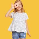 Shein Girls Raglan Sleeve Grid Smock Top