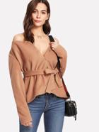 Shein Self Belted Snap Button Coat