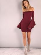 Shein Burgundy Oversized Bell Sleeve Off The Shoulder Dress