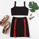 Shein Crop Top And Contrast Snap Button Front Skirt Set
