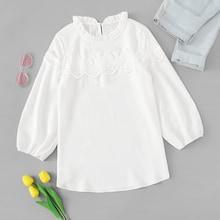 Shein Lace Applique Frill Neck Smock Top