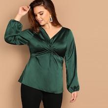 Shein Plus Cross Wrap Front Satin Top