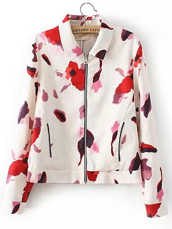 Shein Floral Print Zipper Up Jacket