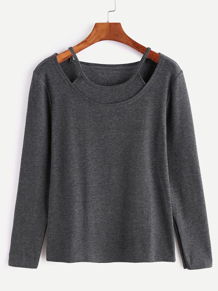 Shein Dark Grey Long Sleeve 2 In 1 T-shirt
