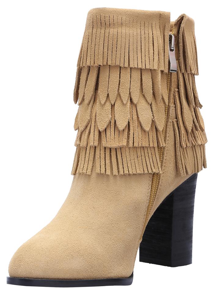 Shein Apricot Fringe High Heeled Boots