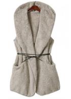 Rosewe Luxury Sleeveless Hooded Collar Woman Waistcoat Light Grey