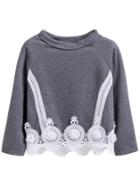 Shein Grey Raglan Sleeve Appliques Knit T-shirt