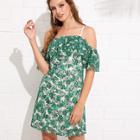 Shein Palm Leaf Print Flounce Embellished Cami Dress