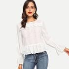 Shein Ruffle Detail Embroidered Eyelet Top