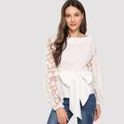 Shein Knot Front Appliques Mesh Sleeve Top