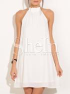 Shein Cream Gathered High Neck Shift Dress