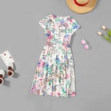 Shein Girls Button Front Waist Elastic Floral Dress