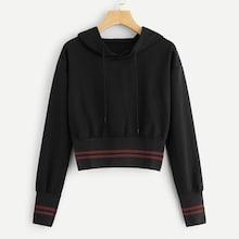 Shein Contrast Stripe Trim Drawstring Hoodie